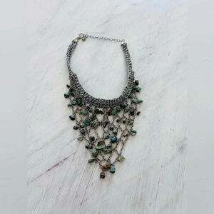 Free People Blue Cascading Stone Cotton Necklace NWOT